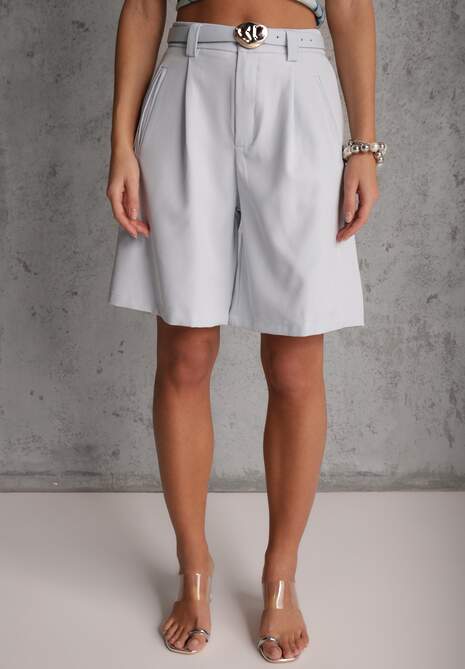 Niebieskie Szorty Bermudy Eleganckie z Paskiem High Waist Rhodissa 4