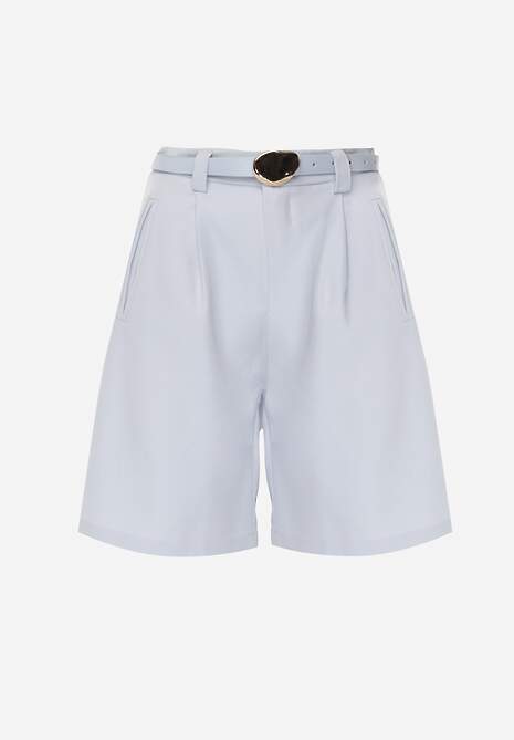 Niebieskie Szorty Bermudy Eleganckie z Paskiem High Waist Rhodissa 6