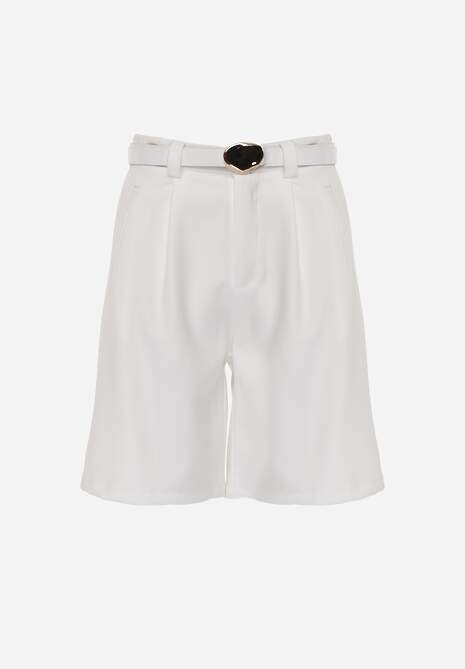 Białe Szorty Bermudy Eleganckie z Paskiem High Waist Rhodissa 6