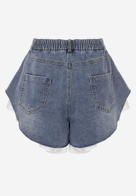 Niebieskie Jeansowe Szorty z Bawełny Ozdobione Falbanami Kassyllis 7