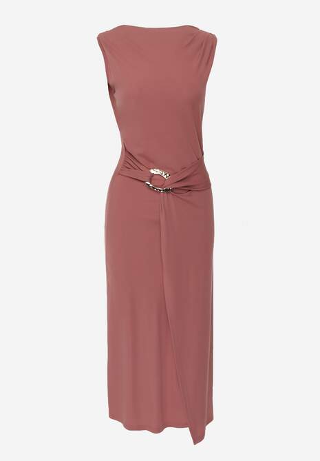 Różowa Dopasowana Sukienka Elegancka z Aplikacją w Talii Corope 6