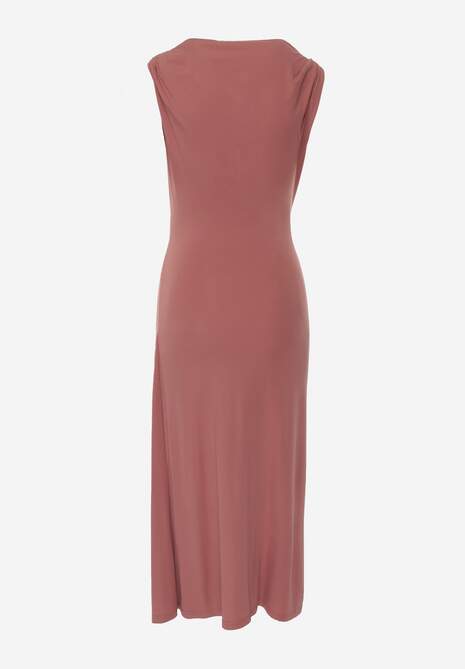 Różowa Dopasowana Sukienka Elegancka z Aplikacją w Talii Corope 7