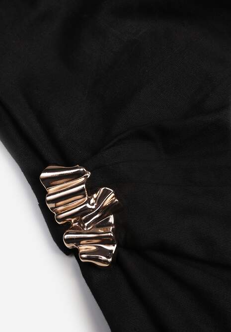 Czarna Marszczona Asymetryczna Bluzka z Bawełny z Ozdobą 3D Thellike 6