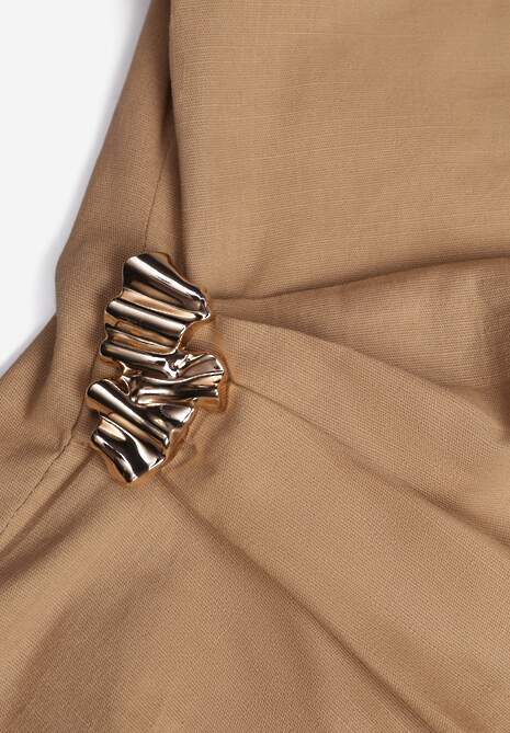 Beżowa Marszczona Asymetryczna Bluzka z Bawełny z Ozdobą 3D Thellike 6