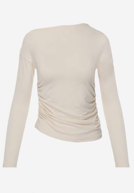 Beżowa Marszczona Bluzka z Wiskozą i Bawełną Trihal 6