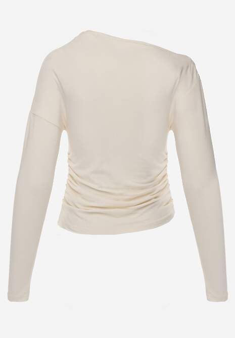 Beżowa Marszczona Bluzka z Wiskozą i Bawełną Trihal 7