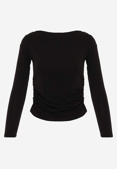 Czarna Marszczona Bluzka z Wiskozą i Bawełną Trihal 6