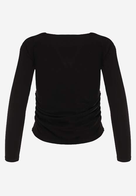 Czarna Marszczona Bluzka z Wiskozą i Bawełną Trihal 7
