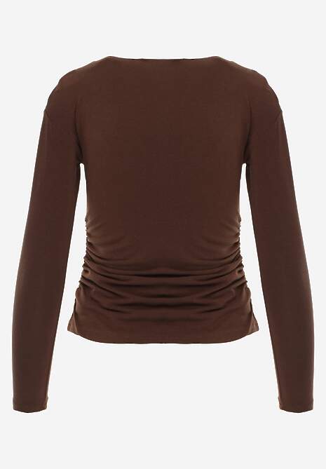 Brązowa Marszczona Bluzka z Wiskozą i Bawełną Trihal 7