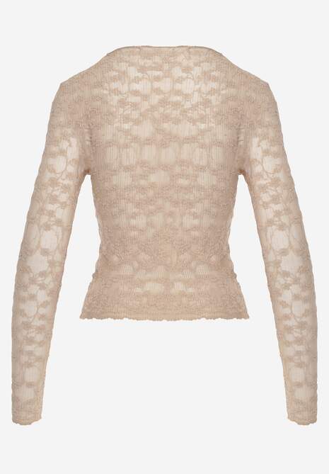 Beżowa Bluzka Longsleeve z Półtransparentnej Koronki Arnoxia 7