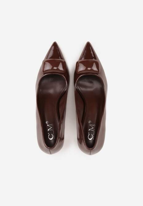 Brązowe Czółenka Lakierowane na Szpilce z Aplikacją 3D Ianvyre 6