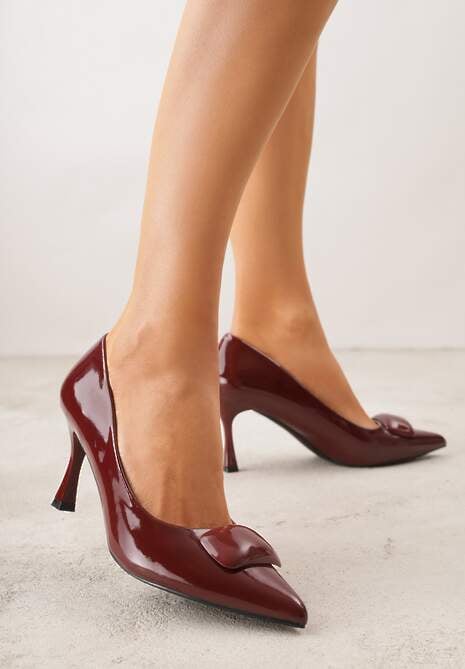 Bordowe Czółenka Lakierowane na Szpilce z Aplikacją 3D Ianvyre