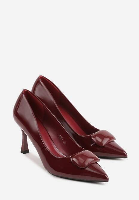 Bordowe Czółenka Lakierowane na Szpilce z Aplikacją 3D Ianvyre 5