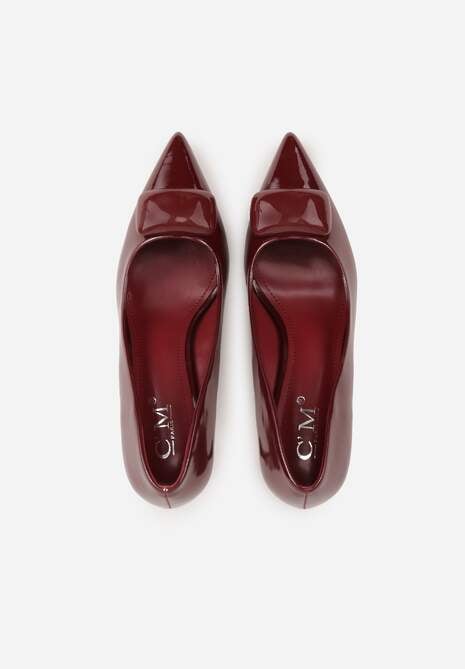 Bordowe Czółenka Lakierowane na Szpilce z Aplikacją 3D Ianvyre 6