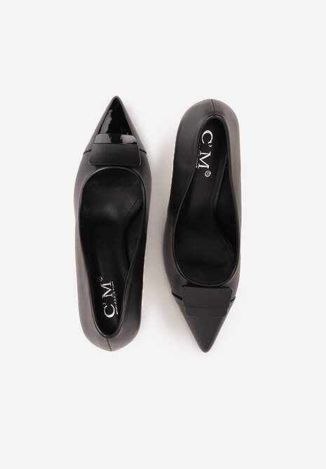 Czarne Szpilki z Kwadratową Ozdobą z Przodu Phereshi 6