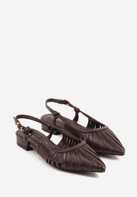 Brązowe Płąskie Sandały z Ozdobnymi Paseczkami Kahlidone 5