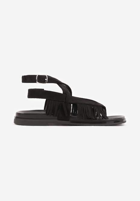 Czarne Sandały Typu Rzymianki Ozdobione Frędzlami Casasos 4