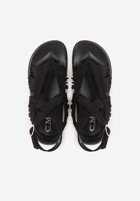 Czarne Sandały Typu Rzymianki Ozdobione Frędzlami Casasos 6