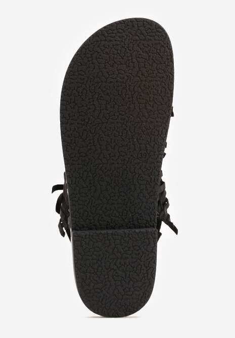 Czarne Sandały Typu Rzymianki Ozdobione Frędzlami Casasos 7