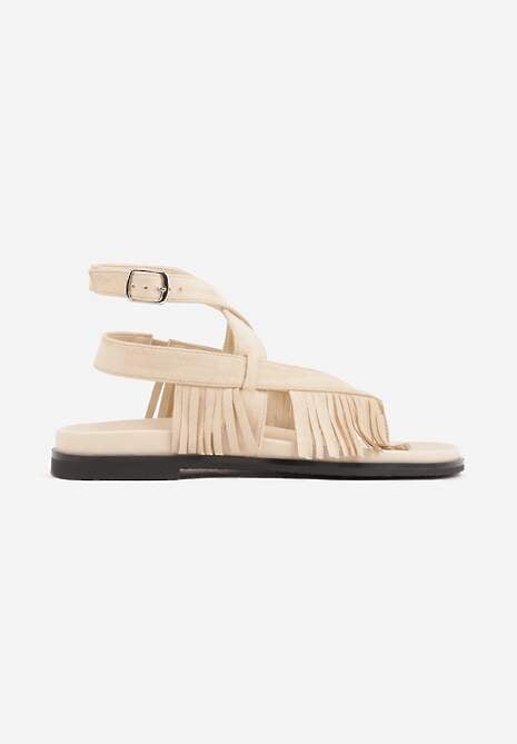Beżowe Sandały Typu Rzymianki Ozdobione Frędzlami Casasos 4