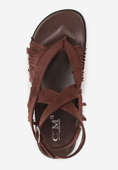 Brązowe Sandały Typu Rzymianki Ozdobione Frędzlami Casasos 6