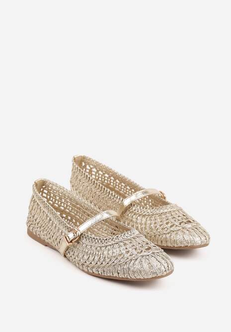 Złote Balerinki w Stylu Mary Jane z Szydełkową Cholewką Syroelle 5