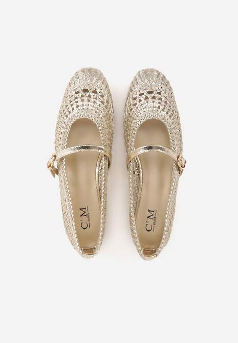 Złote Balerinki w Stylu Mary Jane z Szydełkową Cholewką Syroelle 6