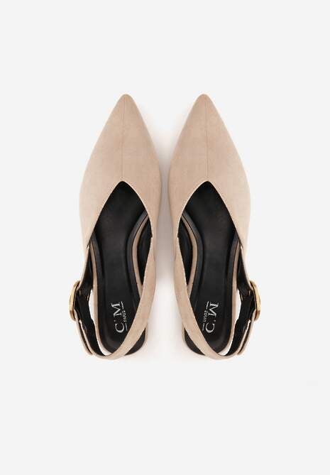 Beżowe Sandały Typu Slingback z Wyciętą Cholewką Phellilea 6