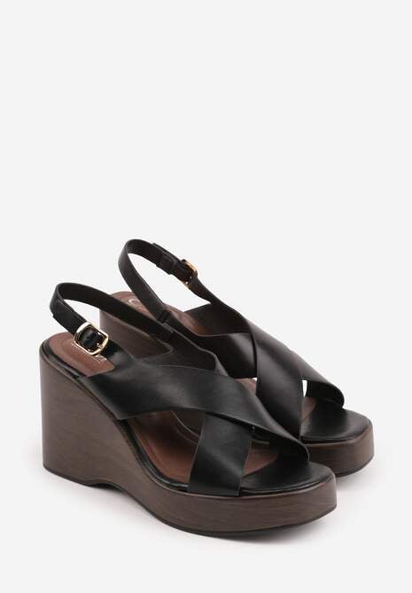 Czarne Sandały na Platformie i Koturnie z Geometryczną Cholewką Adrasithise 5