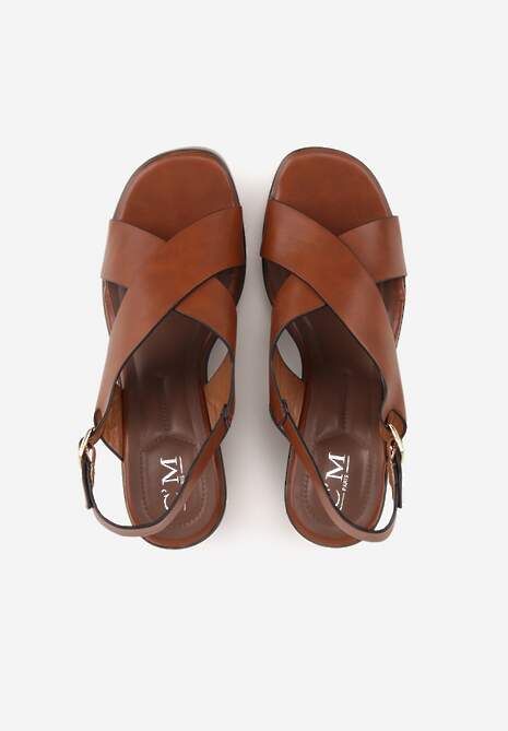 Jasnobrązowe Sandały na Platformie i Koturnie z Geometryczną Cholewką Adrasithise 6