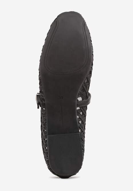 Czarne Balerinki z Ażurowym Wzorem i Paskiem Astethera 7