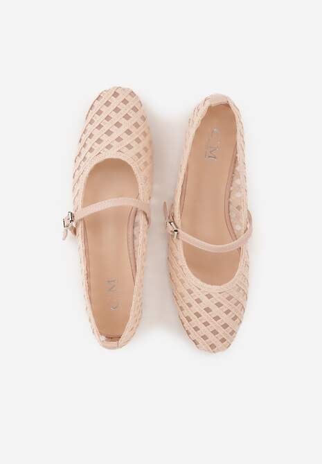 Różowe Balerinki z Ażurowym Wzorem i Paskiem Astethera 6