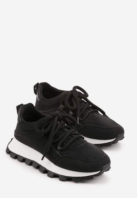 Czarne Sneakersy na Platformie Ozdobionej Tłoczeniem Zerla 5