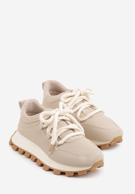 Beżowe Sneakersy na Platformie Ozdobionej Tłoczeniem Zerla 5