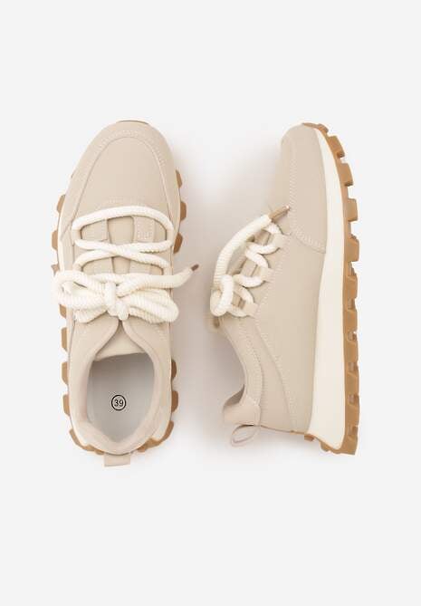 Beżowe Sneakersy na Platformie Ozdobionej Tłoczeniem Zerla 6