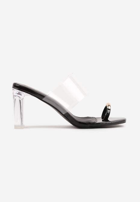 Czarne Klapki z Ozdobą na Duży Palec z Transparentnymi Elementami Wylinney 4
