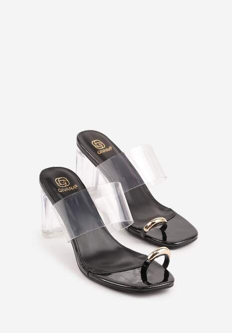 Czarne Klapki z Ozdobą na Duży Palec z Transparentnymi Elementami Wylinney 5