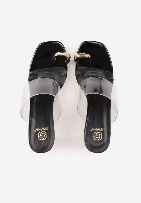 Czarne Klapki z Ozdobą na Duży Palec z Transparentnymi Elementami Wylinney 6