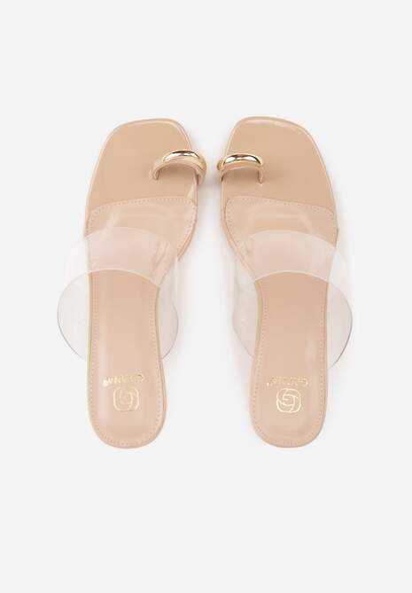 Beżowe Klapki z Ozdobą na Duży Palec z Transparentnymi Elementami Wylinney 6