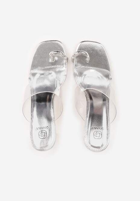 Srebrne Klapki z Ozdobą na Duży Palec z Transparentnymi Elementami Wylinney 6