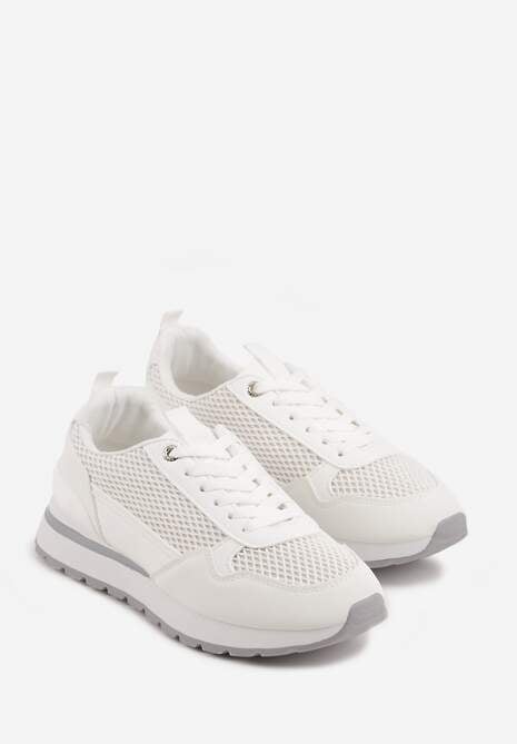 Białe Sneakersy z Siateczką i Modnymi Wstawkami Corona 5