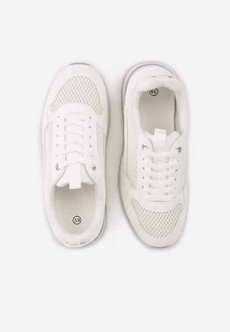 Białe Sneakersy z Siateczką i Modnymi Wstawkami Corona 6