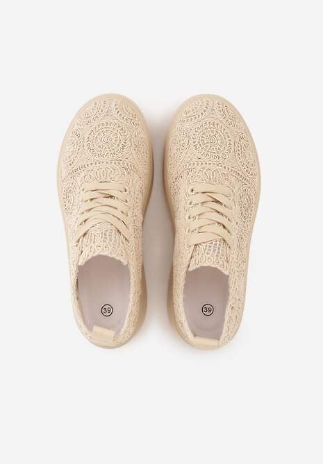 Beżowe Sneakersy Boho na Platformie Zdobione Plecionym Wzorem Abilama 6