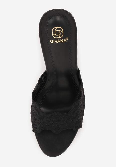 Czarne Klapki na Metalicznej Szpilce z Koronką Theiseusa 6