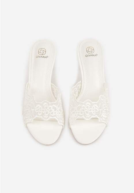 Białe Klapki na Metalicznej Szpilce z Koronką Theiseusa 6