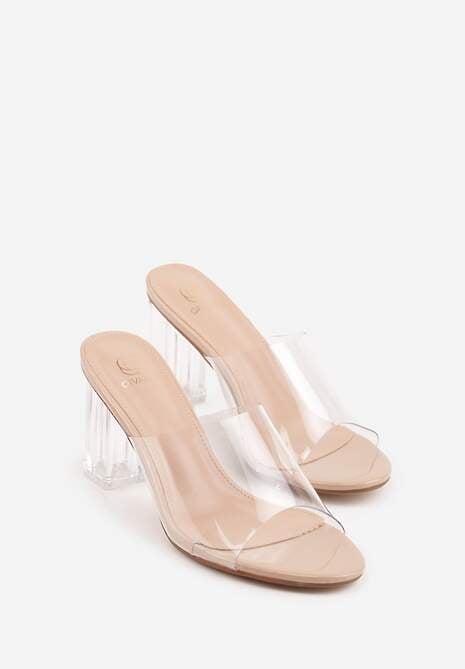 Beżowe Klapki z Transparentnym Słupkiem i Paskiem Los 5