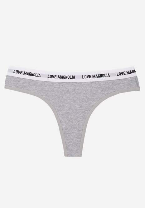 Szare Majtki Stringi z Bawełną Ozdobione Napisami Amero