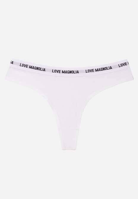 Białe Majtki Stringi z Bawełną Ozdobione Napisami Amero