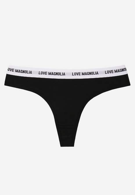 Czarne Majtki Stringi z Bawełną Ozdobione Napisami Amero