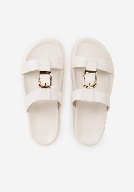 Białe Klapki Ozdobione Paskiem z Metaliczną Klamrą Kellyss 6
